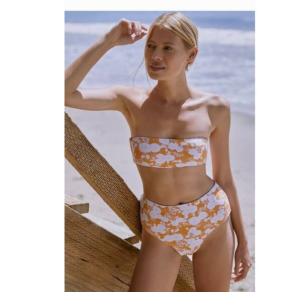 New Anthropologie Eberjey Retro Floral Summer Bandeau Swim Top + Dita Bottoms - Picture 1 of 5